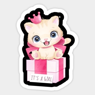 Cute little kitty girl sitting in the gift box illustration Sticker